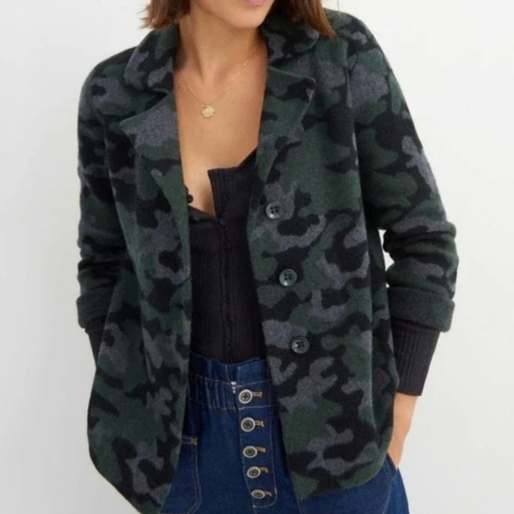 Anthropologie Field Flower Camo Wool Sweater Blazer XS